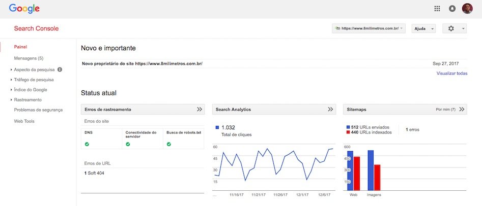 Google Search Console tela principal