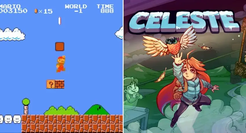 Exemplos de gamificação para redes sociais com Mario e Celeste